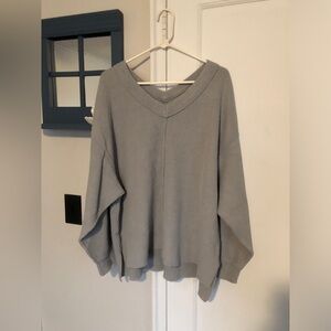 Aerie Light Gray Off The Shoulder V-Neck Sweatshirt